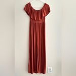 Boohoo  Stretch Midi Dress, Ruffled Off the Shoulder Sleeves, Burnt Orange, Size 6 Photo 3