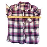 Woolrich Plaid Flannel Shirt Women's M/M Cream Magenta Charcoal Long Sleeve Photo 2