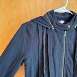 LUX Black Zip Up Hoodie Jacket Drawstring Waist Pleated Front Women's Photo 4