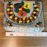 Vintage 1960s Woven Straw Purse Handbag Boho Flowers Green Orange Yellow Photo 5