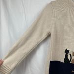 AA & ZZ Womens M Beige & Blue Embroidered Cat Sweater Color Block Kitty Pawprint Size M Photo 4