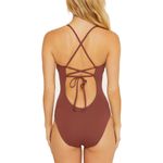 BECCA by Rebecca virtue Becca Delilah Brown Plunge Neck Crochet One Piece Swimsuit Size Small Photo 1