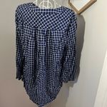 st. john's bay St John’s Bay Plaid Grid V-Neck Navy Blue Long Sleeve Blouse Top Size L Office Photo 3