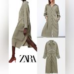 ZARA  Green Linen Blend Shirt Dress with Pockets Size M Photo 1