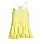 Cinq à Sept NEW‎  Janet 100% Silk V-Neck Ruffle Hem Top, Yellow, M Photo 2