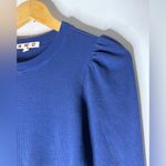 AMO Royal Blue Crew Neck Puff Shoulder Waffle Thermal‎ Top Small Photo 2