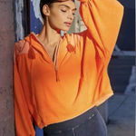 Free People Free‎ People Movement Let It Go Sweatshirt Hood Zip Neon Orange Velour M Photo 0