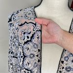 Hale Bob  Silk Fringe Velvet Burnout Kimono Medium Blue Black Paisley Sheer Boho Photo 2