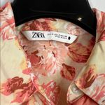 ZARA  satin floral and embroidered button down blouse size small Photo 2
