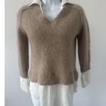 Magaschoni   Tan Cashmere Pullover Layered White Collar Shirt Sz: S (b38) Photo 0