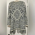Hem & Thread  blue and cream patterned fringe cardigan size S/M Photo 2
