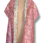 The Little Tichel Lady Reversible Pink Green Metallic Floral Brocade Shawl Scarf Photo 0