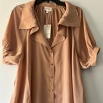 HeySon Blouse L Blush Peach Short Puff Sleeves Feminine Romantic Ruffle Neutral Pink Size L Photo 0
