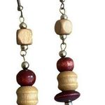 None Vintage Gold Tone Wood Bead Dangle Earrings Hooks Natural Boho Earthy 3" Photo 0
