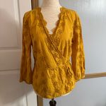 Madewell  Mustard Yellow Eyelet Faux Wrap Shirt Size Small Photo 1