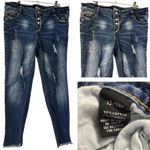 Rue 21 Twentyone Black Button Fly Distressed Low Rise Raw Hem Jegging Flex Jeans 13 14 Photo 1