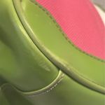 Liz Claiborne vintage Leather& Polyester Striped Purse Pink Green Beige Photo 11