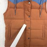 Patagonia  Womens Bivvy Down Vest Hooded Puffer Brown Blue Snap Front Sz S READ Photo 5