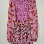 Boho Pink Long Sleeve V Neck Layered Ruffle Floral Summer Fairy Mini Dress M Size M Photo 8