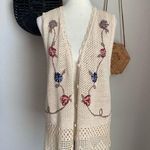 Vintage Gina Peters Floral Embroidered Knit Sweater Vest, Size Medium Blue Photo 0