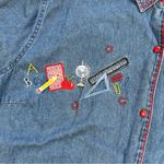White Stag  Vintage Denim Button Down Shirt Cherry School Embroidered 22W/24W Photo 9