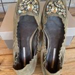 Vera Wang  LAVENDER Olive Green Leather Rhinestone Elasticized Ballet Flat Photo 0