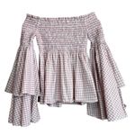 Caroline Constas Top Womens Small Pink Appolonia Off the Shoulder Smocked Poplin Photo 3