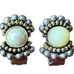 Boutique Vintage Womens Pearl Clip On Earrings with Silver and Gold Accents Photo 0