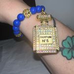 Gold Tone and Aurora Borealis Crystal Perfume Bottle And Blue Bead Fashion Brace Photo 1