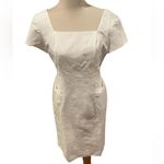 Talbots  Petites White Brocade Cotton Blend Square Neck Capped Sleeve Midi Dress Photo 7