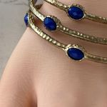 3 Slip On Gold Plated Bracelets with Royal Blue Stone Photo 2