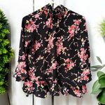 By Timo Black Pink Floral Print Tie Bell Sleeve Blouse Top Oversized XS Size undefined Photo 0