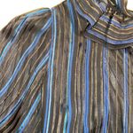 John Yang Shirt Womens 12 Blue Black Striped Long Sleeve Blouse Ruffle High Neck Photo 10