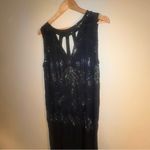 Vintage 1920s Style Art Deco Flapper Dress Black Iridescent Beaded Gatsby Dress Gold Size M Photo 11
