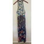 Living Doll Maxi Dress Boho Tiered Multi Florals Crochet Trim L Flowy Photo 1