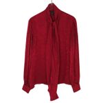 Breckenridge 1980s Vintage Red Floral PussyBow Neck Tie Button Down Blouse 8 Photo 6