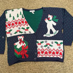 Cabin creek Ugly Christmas Cardigan Bear Snowboarding Fair Isle Holiday Novelty Sweater L Photo 0