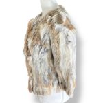 Vintage Rabbit Fur Jacket Cream Cropped Three Quarter Sleeve Leopard Lining Gray Photo 4