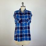 Rails Britt Plaid Cap-Sleeve Shirt in Santorini Royal Photo 26