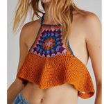 Free People NEW SZ LARGE L  BELLA CROCHET CROPPED CROP HALTER TANK TOP SHIRT BOHO Photo 2