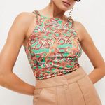 Karen Millen  Chain Print Cut Out Jersey Crepe Top Green Gold Sleeveless Sz 6 NWT Photo 11