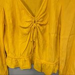 EXPRESS top! Yellow tie front crop length dress shirt size small! Photo 2