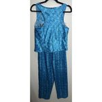 Morgan Taylor  Intimates Pajama Set Women’s Small Blue Satin Snakeskin Pants/Tank Photo 1