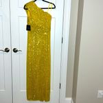 Mac Duggal NWT Yellow Sequined Ruched One Shoulder Gown - 26694 Photo 2