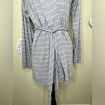NTM: Bump in the Night Gray & Pink Striped Shorter Maternity/Nursing Robe Sz L Photo 5
