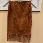 Pamela McCoy Brown Asymmetrical Midi Pencil Skirt leather size medium fringe Photo 2