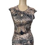 Alexander McQueen  Mini Dress Griffon Lace Print Brown Stretch Sheath Photo 4