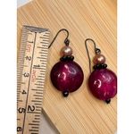 Glass & Pearl Beaded Drop Earrings With Black Accents Purple Photo 1