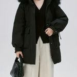 Real raccoon fur collar down winter jacket coat parka puffer trench coat bomber Black Size M Photo 1