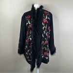 Vintage Victor Costa Coat Womens Large Black Embroidered Floral Penny Lane Photo 8